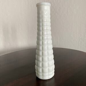 Milk glass bud vase square quilted pattern 8 3/4” vintage EO Brody